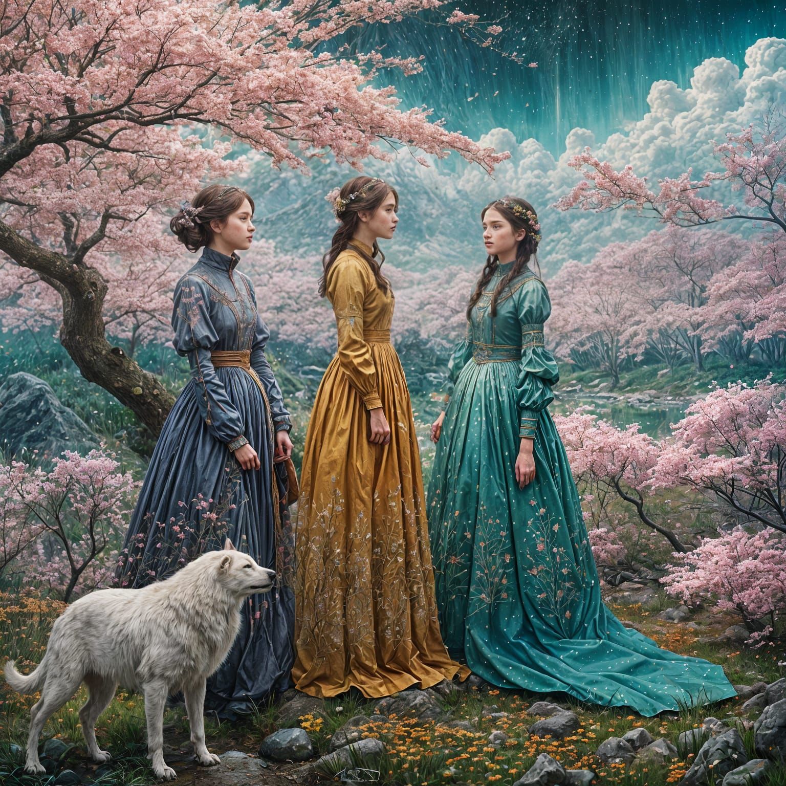 Seasonal Princesses in a Whimsical Landscape