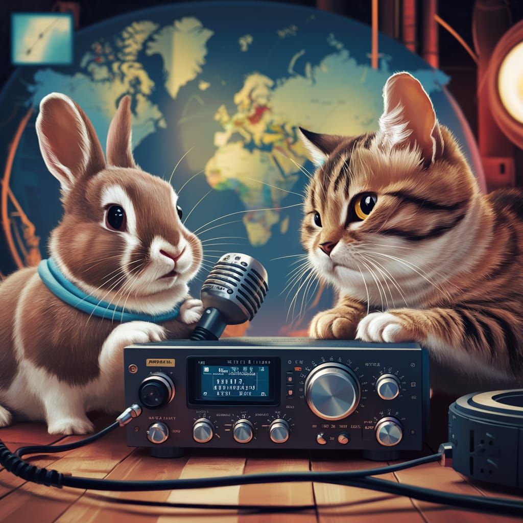 Rabbit and Cat Converse Using Modern Radio