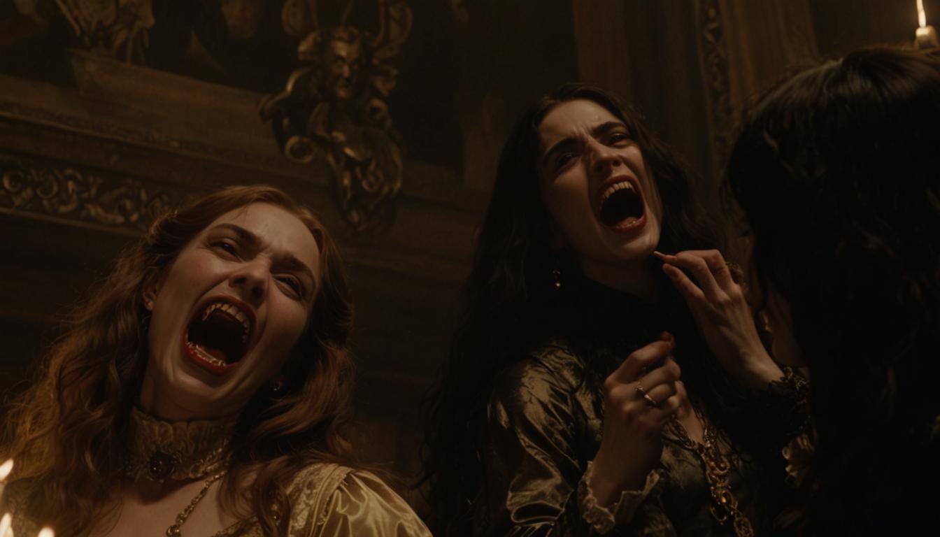 Gothic Vampire Women Hissing in Baroque Style