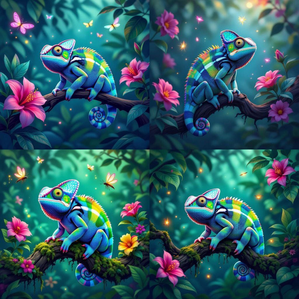 Neon Chameleon Among Fireflies