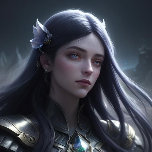 Moonlight Reflection in Eyes: Ethereal Art Nouveau Portrait