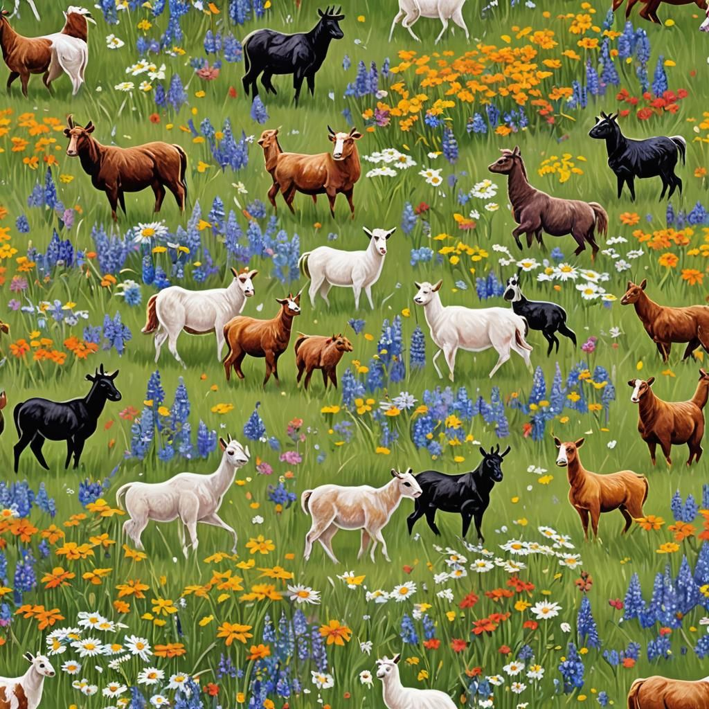 Animals Enjoying Wildflower Meadow in Colorado, 3D Render