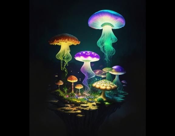 Jellyfish in Toadstool Forest: Beatrix Potter Style