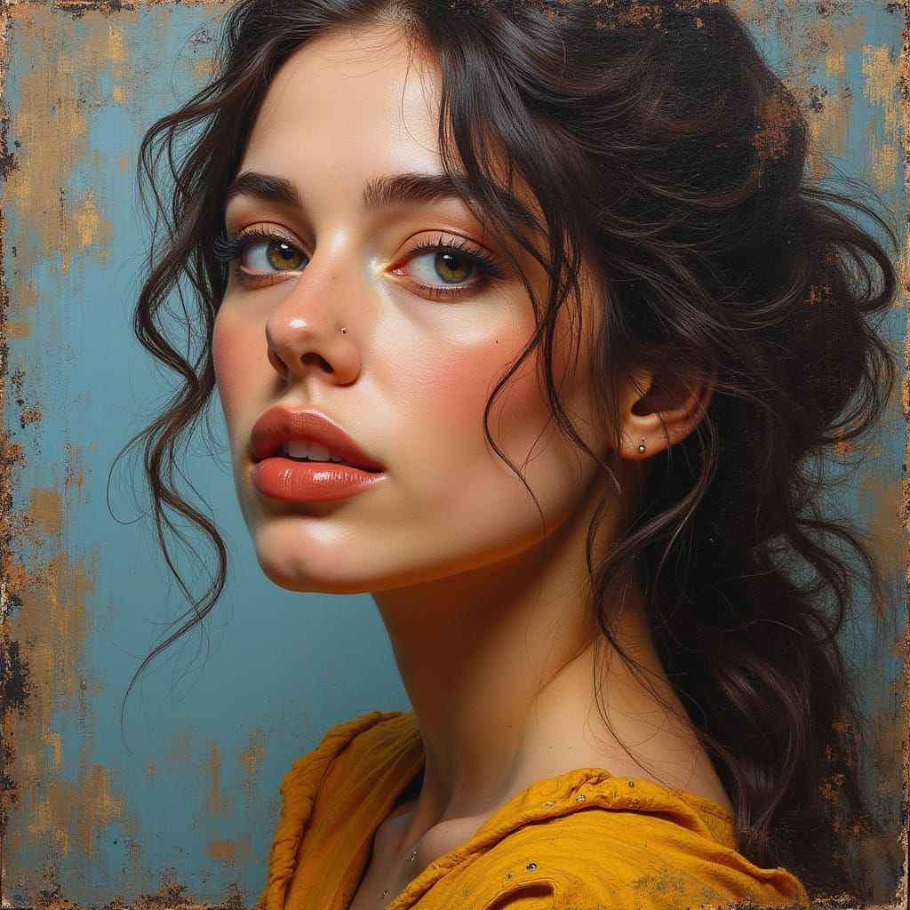 Beautiful Woman's Portrait in Impasto Style