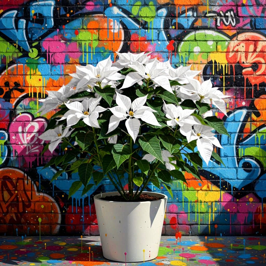 Vibrant White Poinsettia in Graffiti Art Style