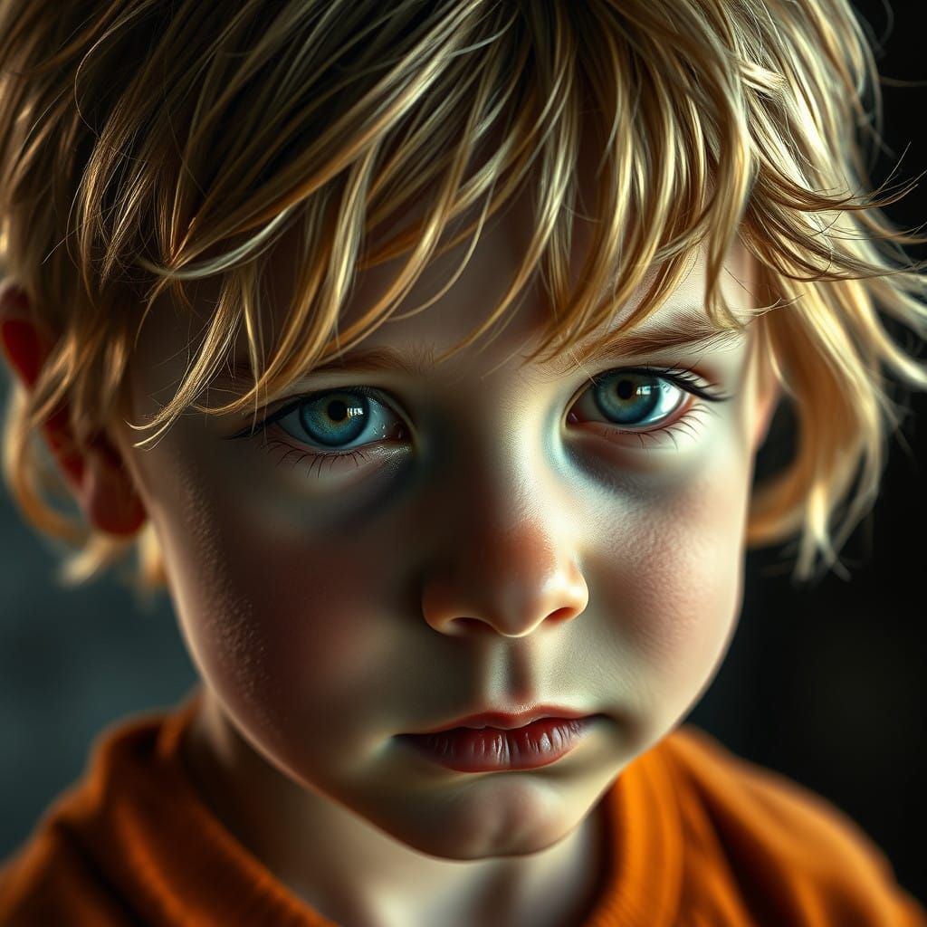 Young Boy with European Features in a Cinematic Atmosphere