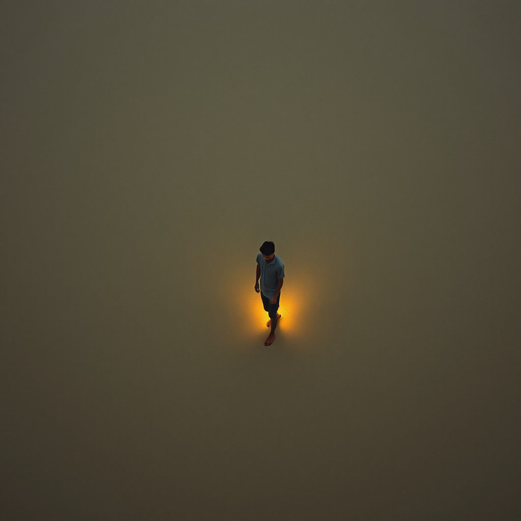 Minimalist Sandy Figure: Thought and Emotion