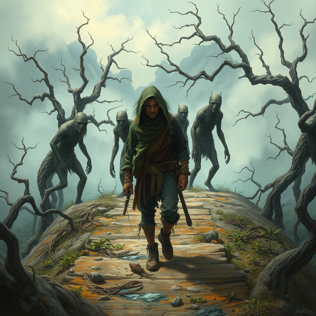 Shipwreck Survivor on Island in Beksiński-Ryden-Gurney Style