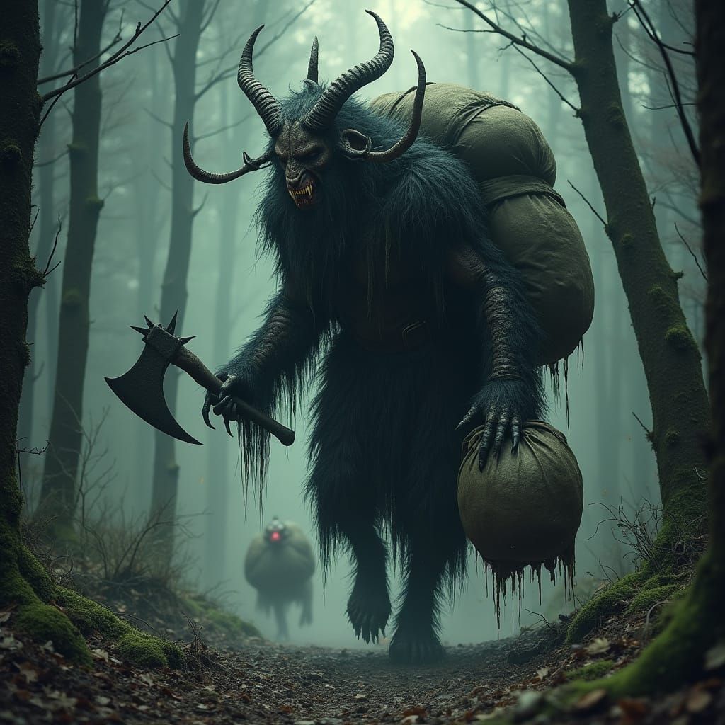 Krampus the Hunter in a Mystical Forest