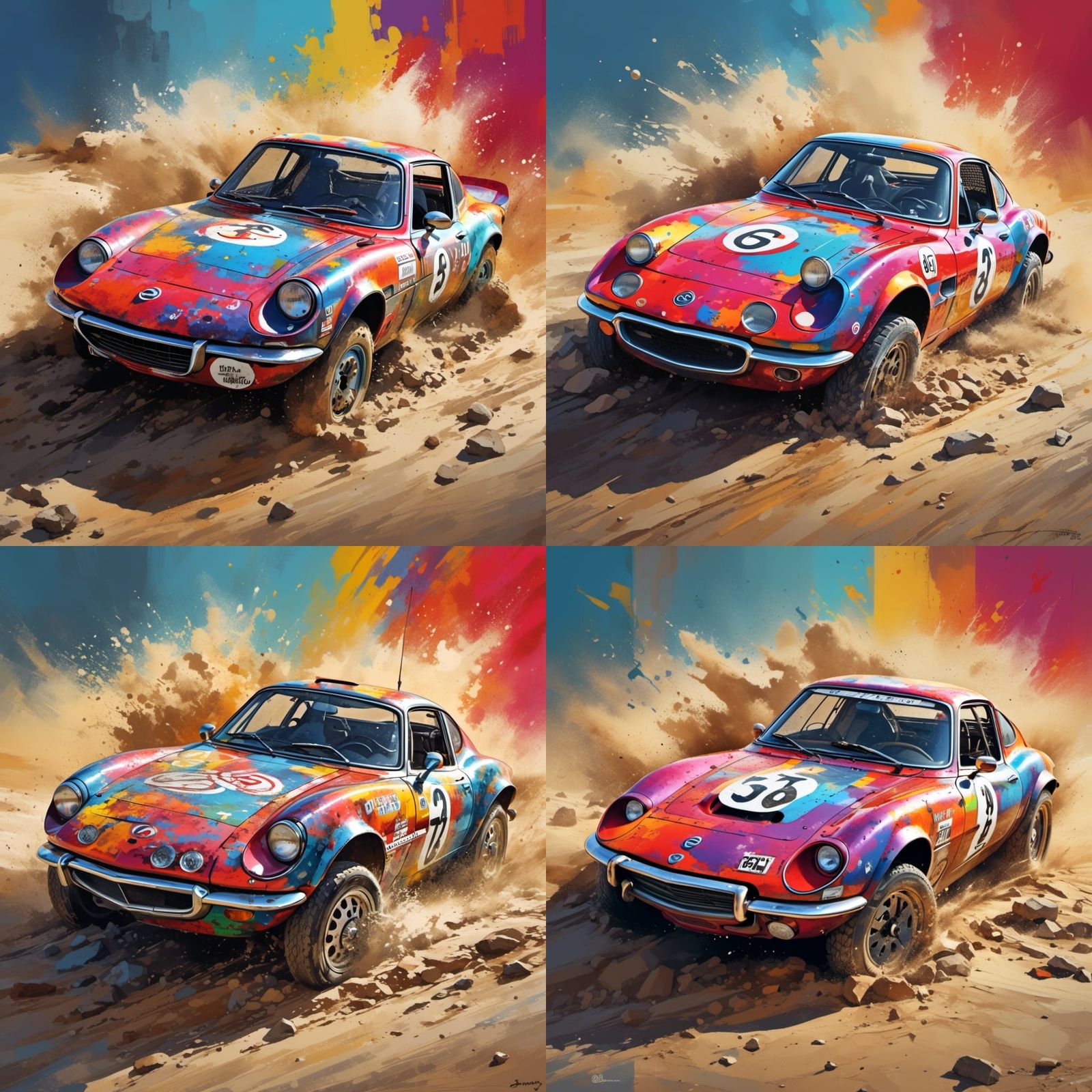 Opel GT Rally Car Racing in Graffiti Art Style