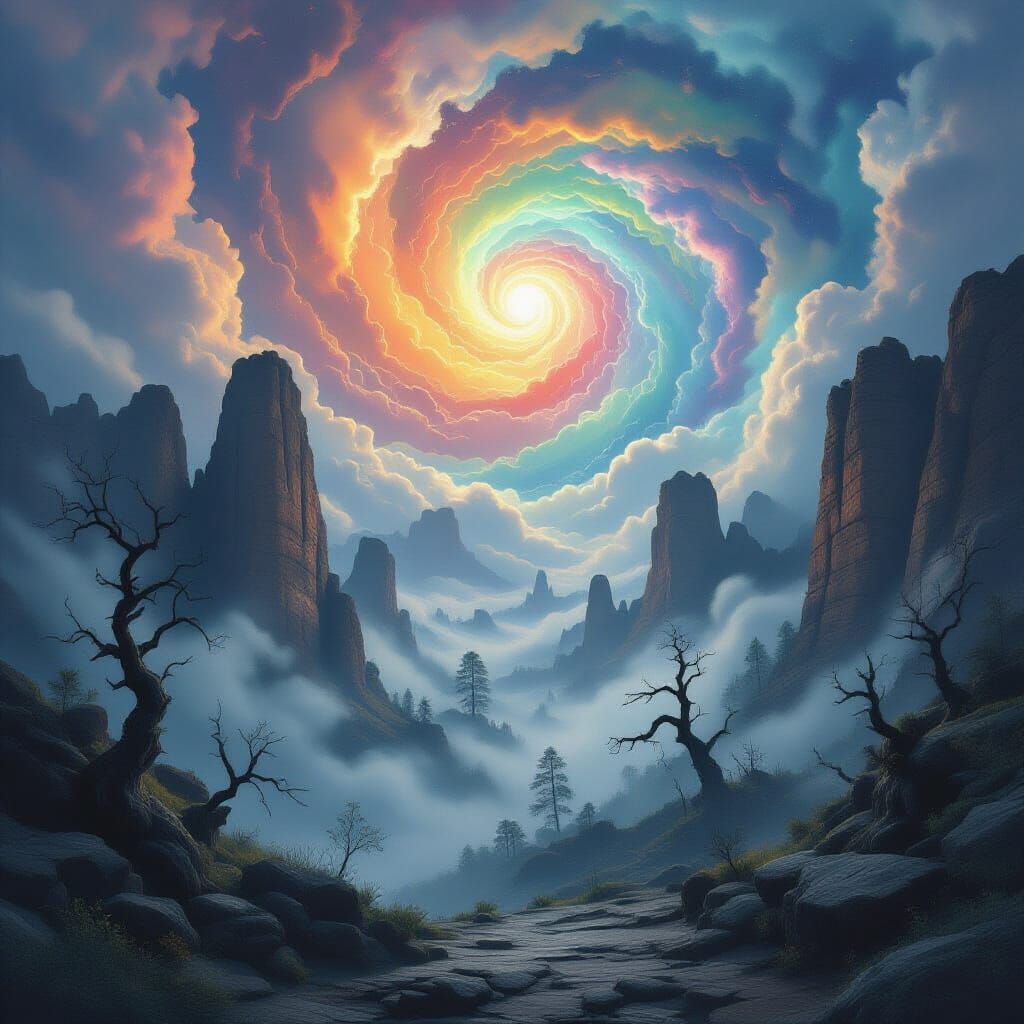 Surreal Fog Sculptures in Cosmic Sky