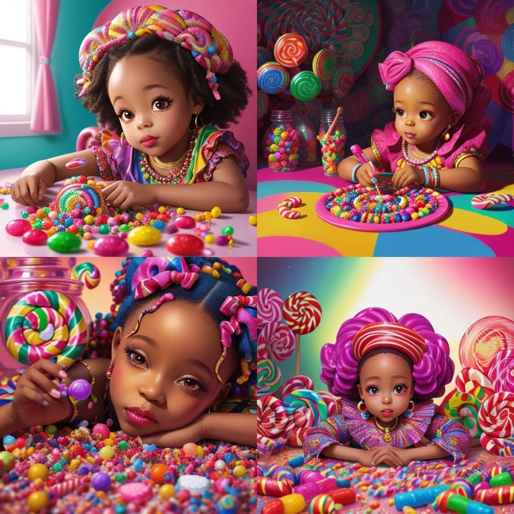 Whimsical Candyland: Girl Playing Dolls in Candy Art Style