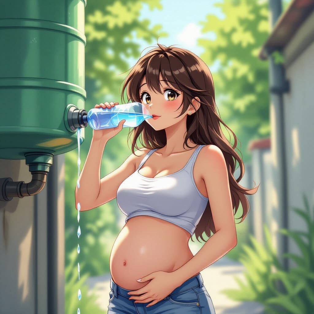 Anime Woman's Expanding Belly: A Digital Cel-Shaded Illustra...