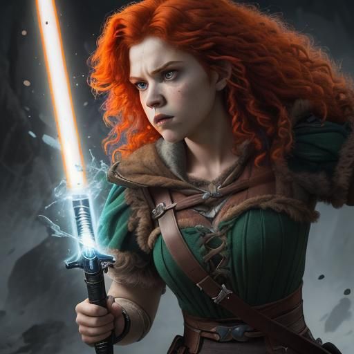 Hyperrealistic Merida from Brave with Lightsaber