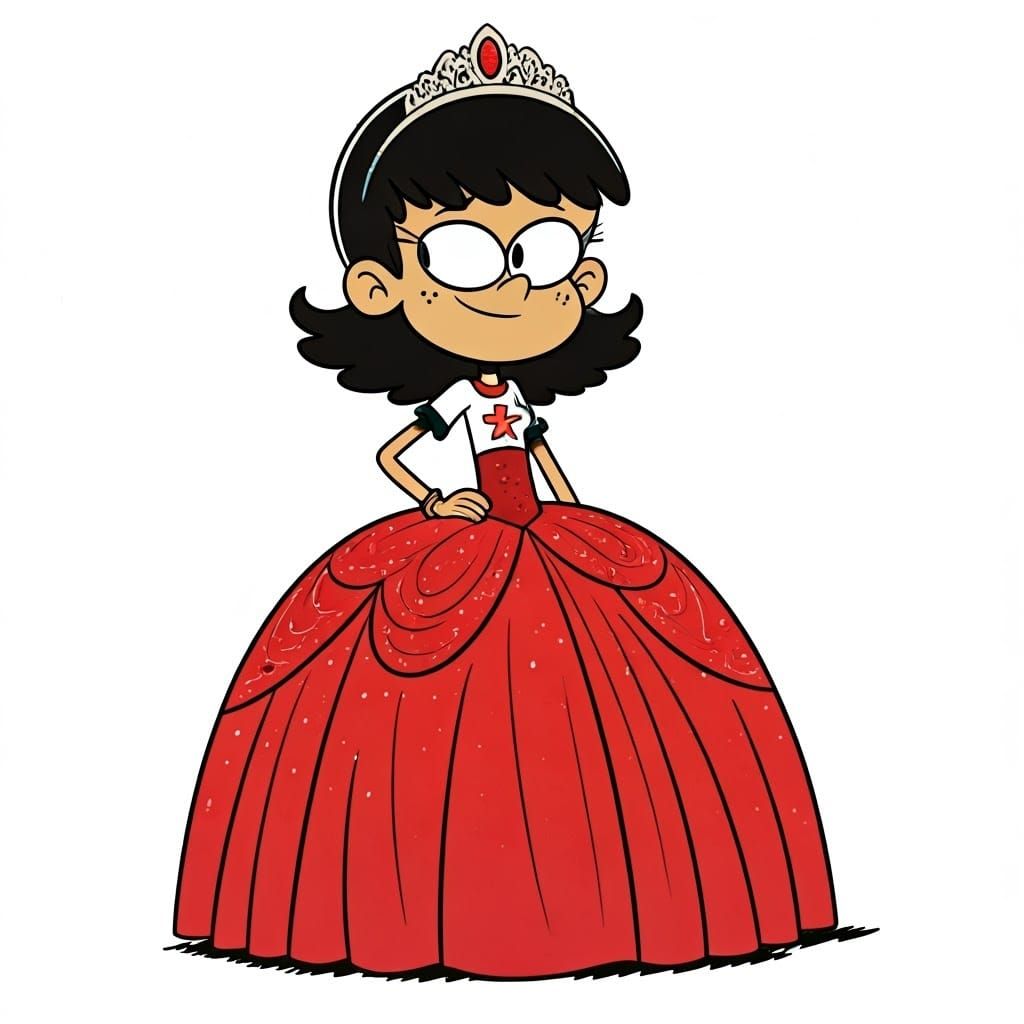 Imagine Stella Zhau from The Loud House as a beautiful quinceanera model. Full body. She wears a red quinceañera dress