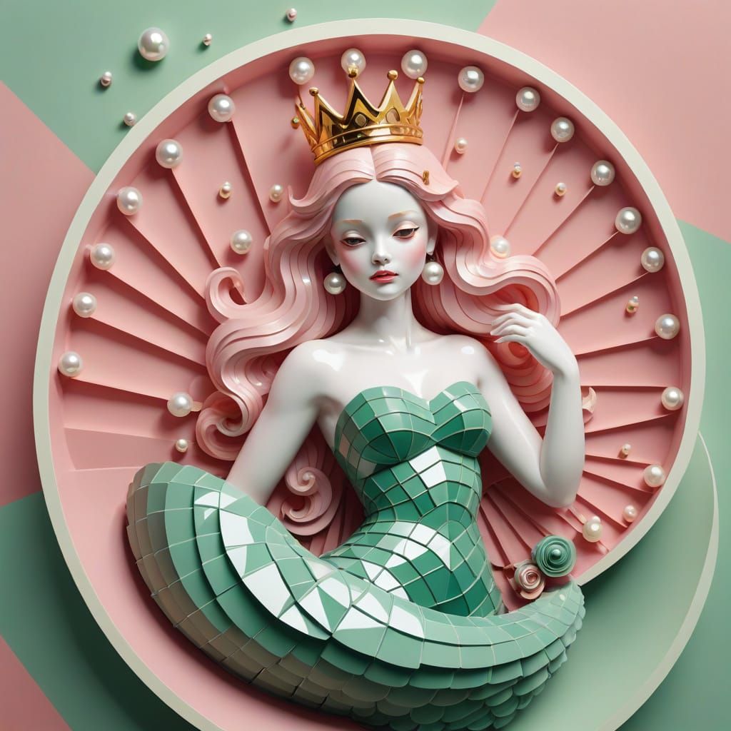 Vibrant Mermaid Crown in Digital Pop Art