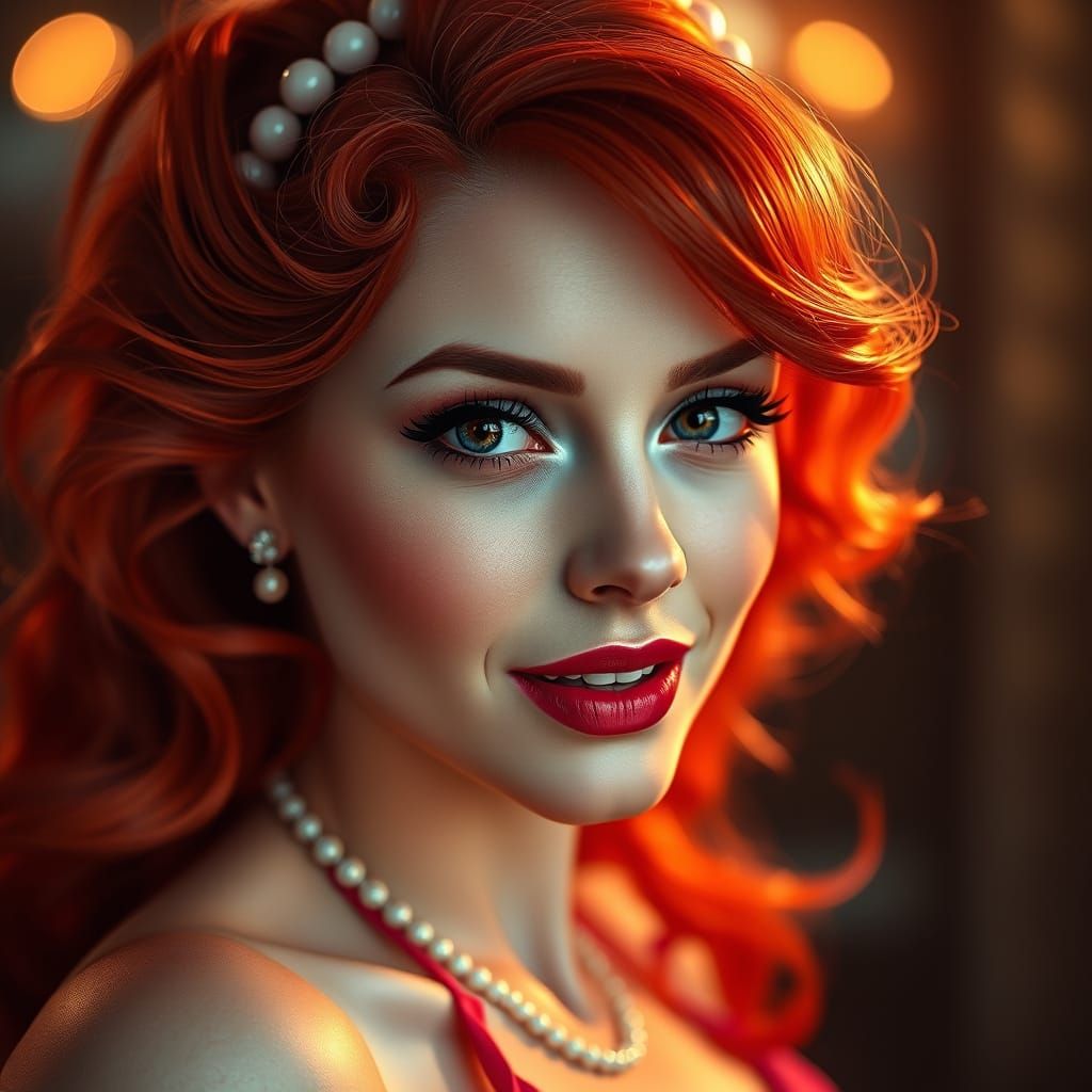 Vintage Glamour Pin-Up Model Portrait