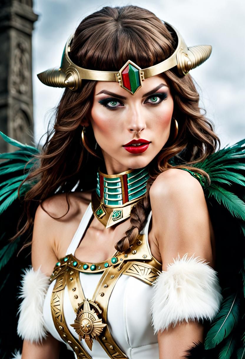 Cybernetic Aztec Knight in Warhammer 40k Style