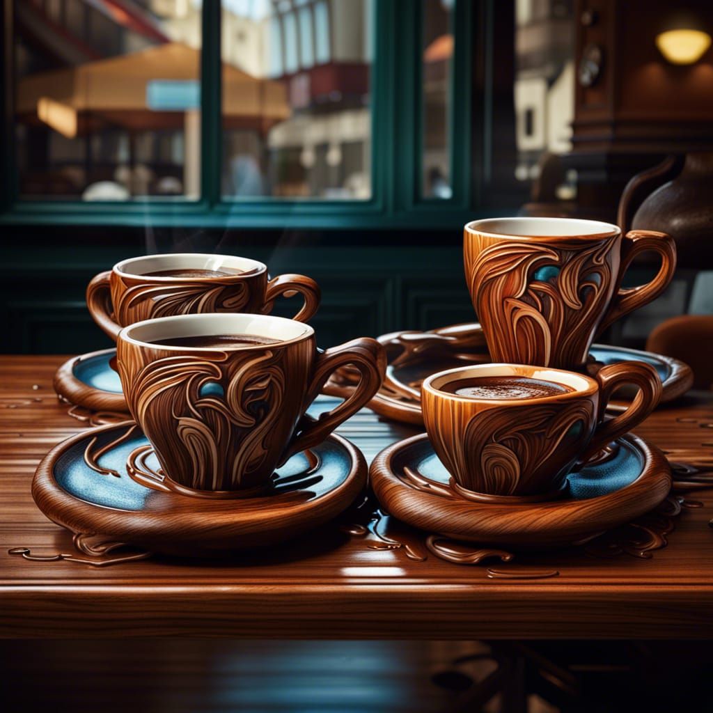 Art Nouveau Cafe with Coffee in Splash Art