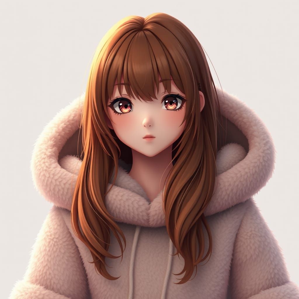 Girl in Oversized Hoodie, Anime-Inspired Digital Art