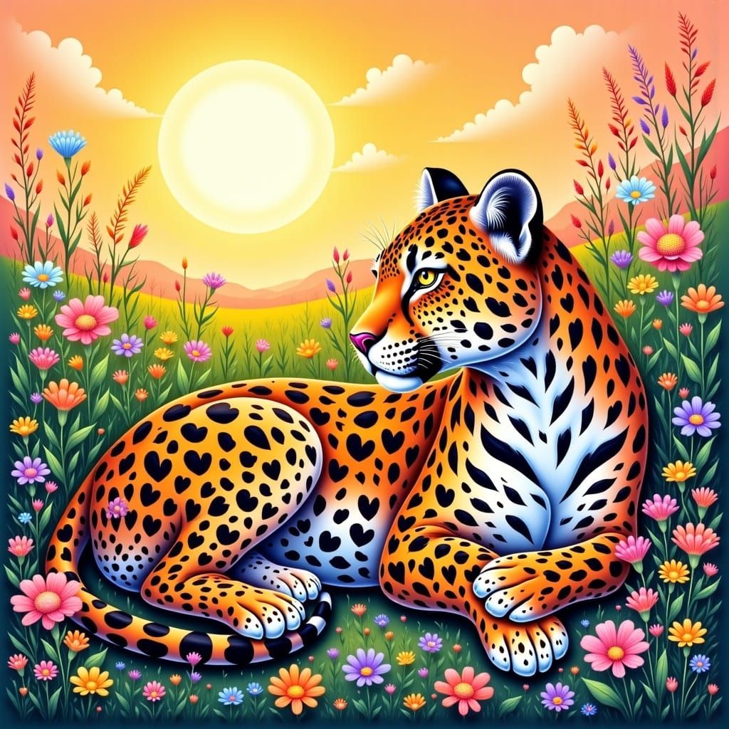 Heart-Spotted Leopard in Futuristic Digital Painting Style