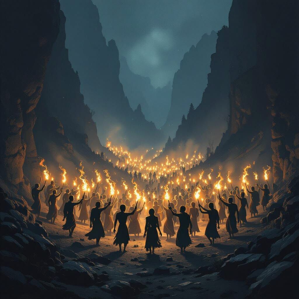 Thousands Dance with Torches in Dark Valley