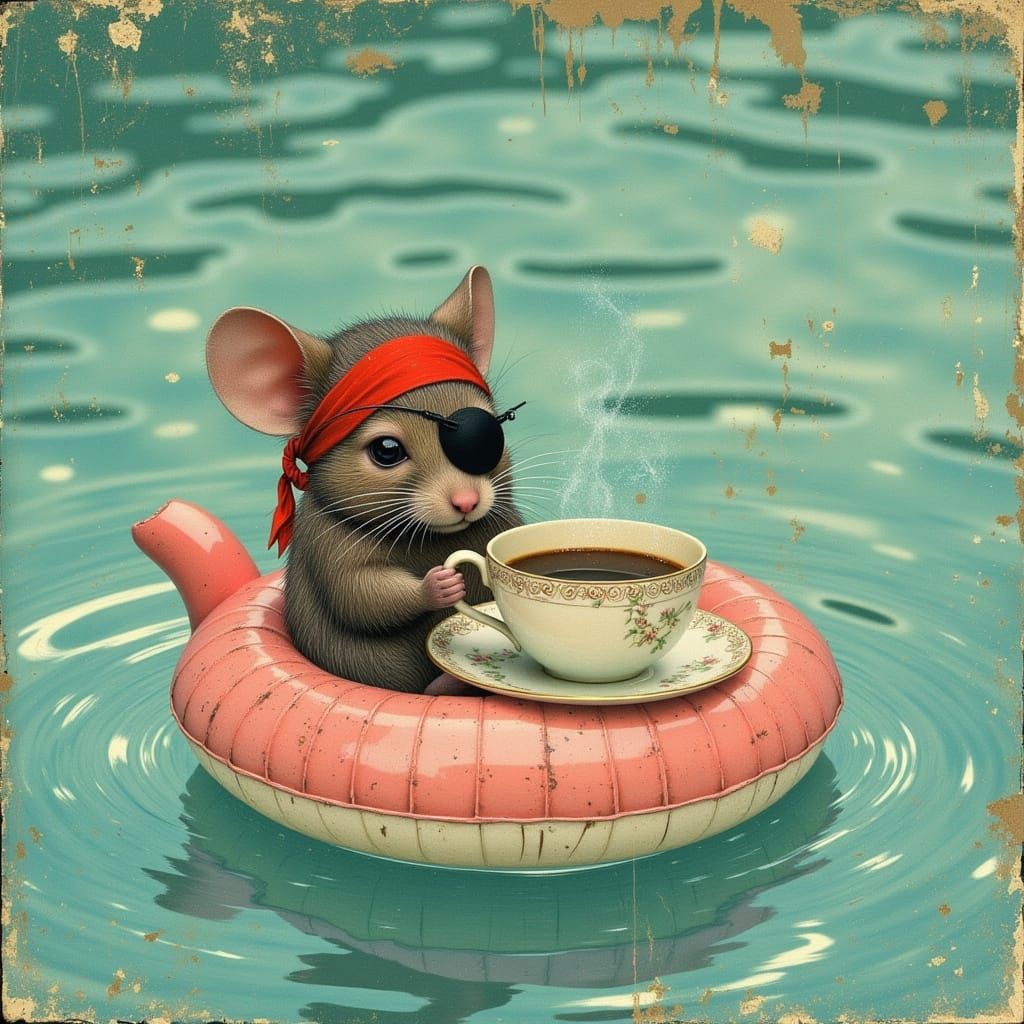 Pirate Mouse Lounging, Dreamy Painterly Illustration