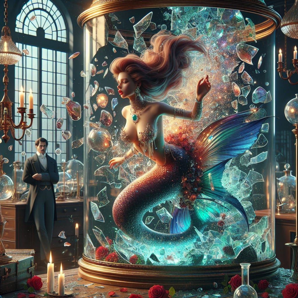 Mermaid Escapes Aquarium: Digital Concept Art