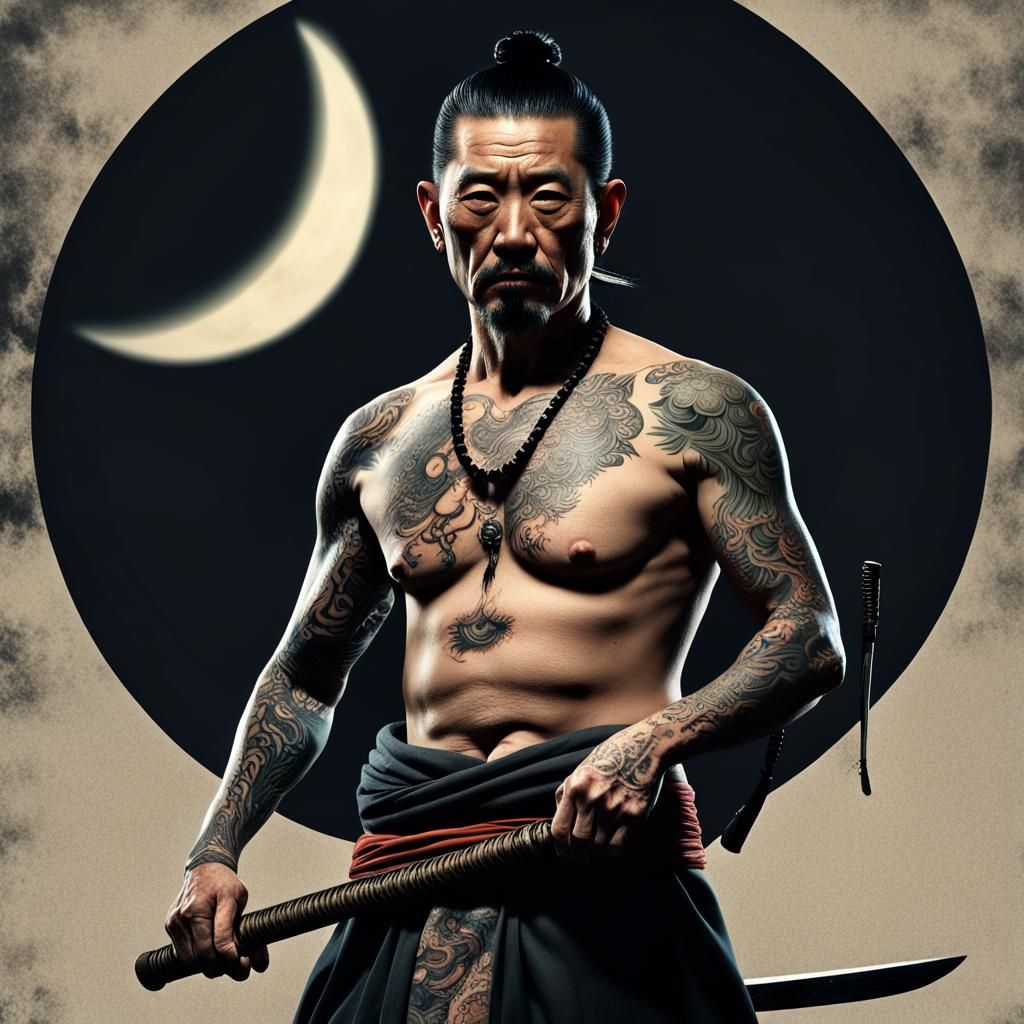 Yakuza Warrior Katana Under Full Moon