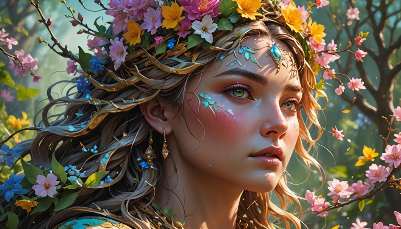 Hyperrealistic Spring Goddess in Splash Art Style