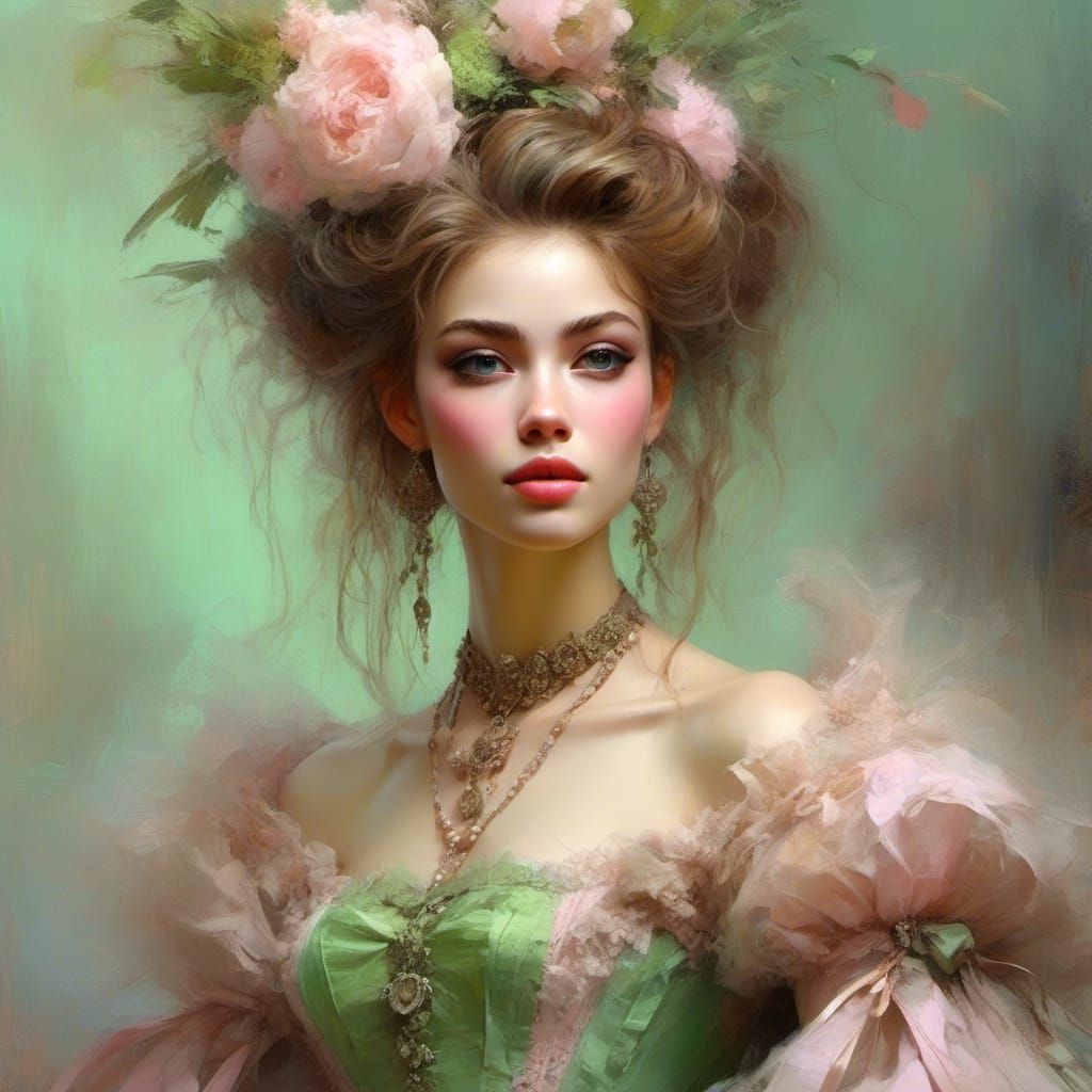 Punk Queen Portrait in Rococo Hyperdetailed Style