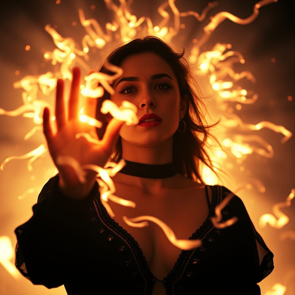 Mystical Woman Wielding Energy: Cinematic Digital Art