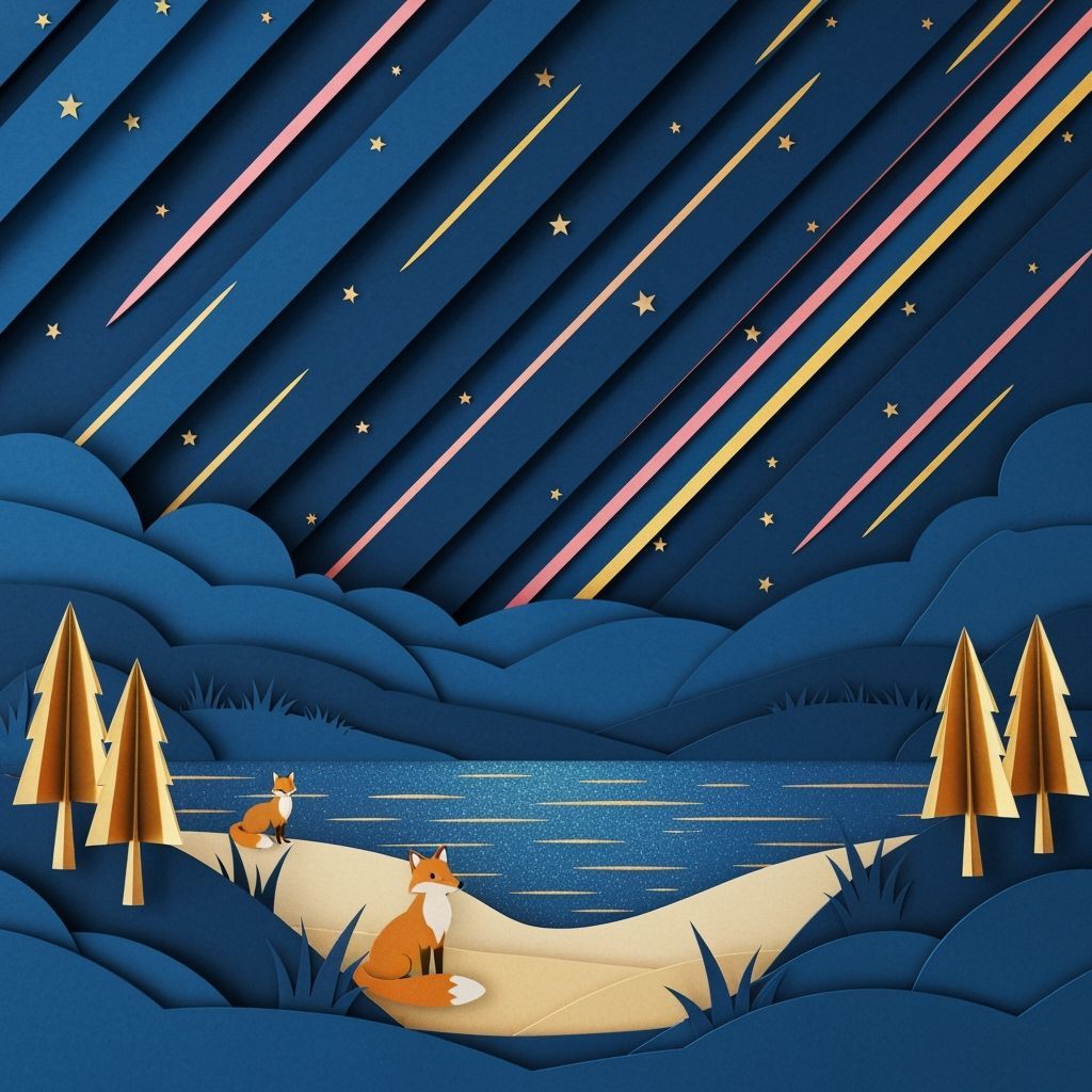 Layered Papercut Foxes Under Cosmic Night Sky