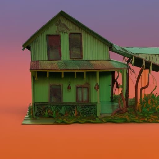 tinny house of wood with a small porch and a lots of trees f...
