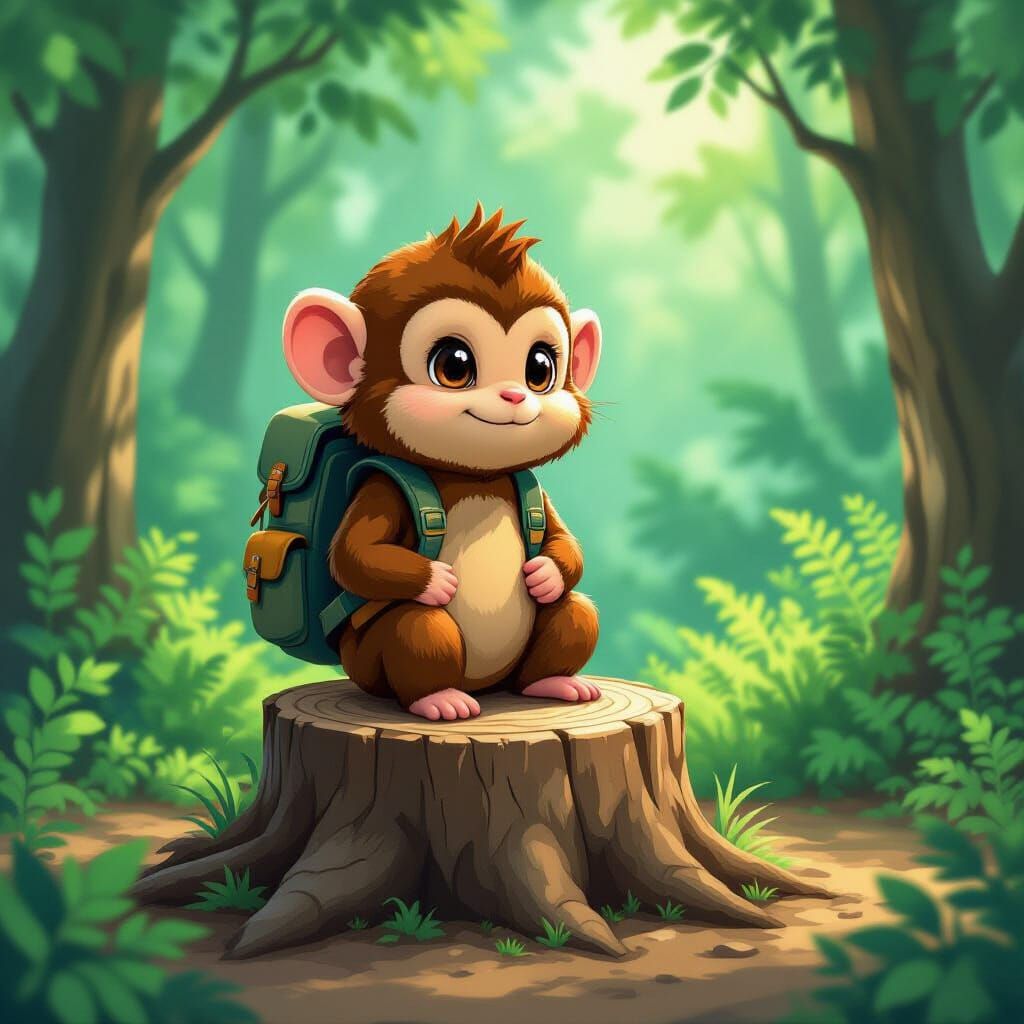Chipmunk with Backpack in Lush Forest