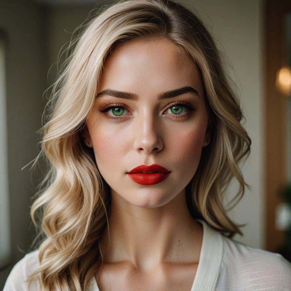 Breathtaking Portrait of a Blonde Woman in a Room