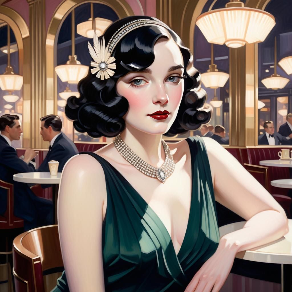 1920s Portrait of a French Woman in Art Deco Style