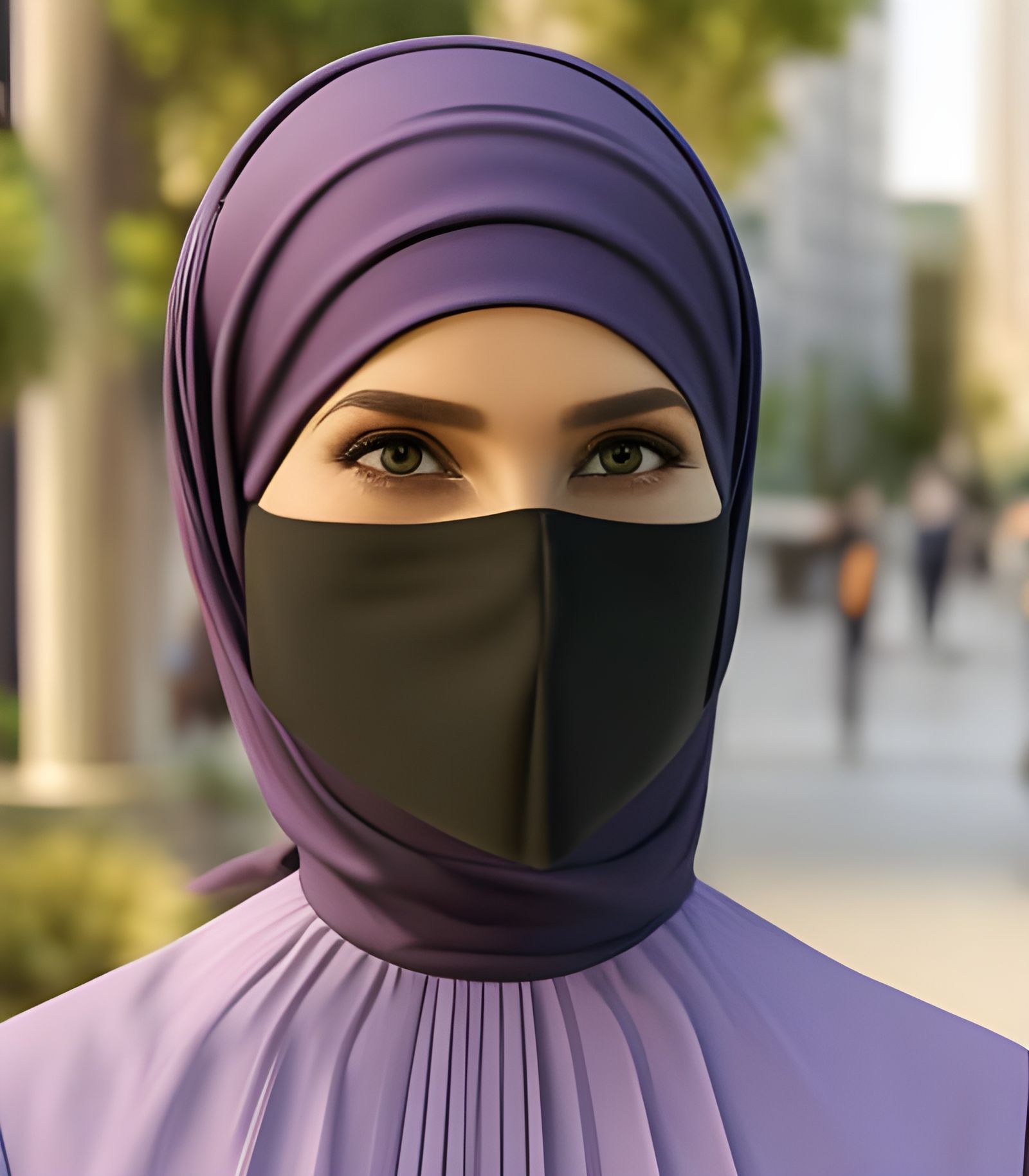 Woman in Hijab and Mask, Hyperdetailed Portrait
