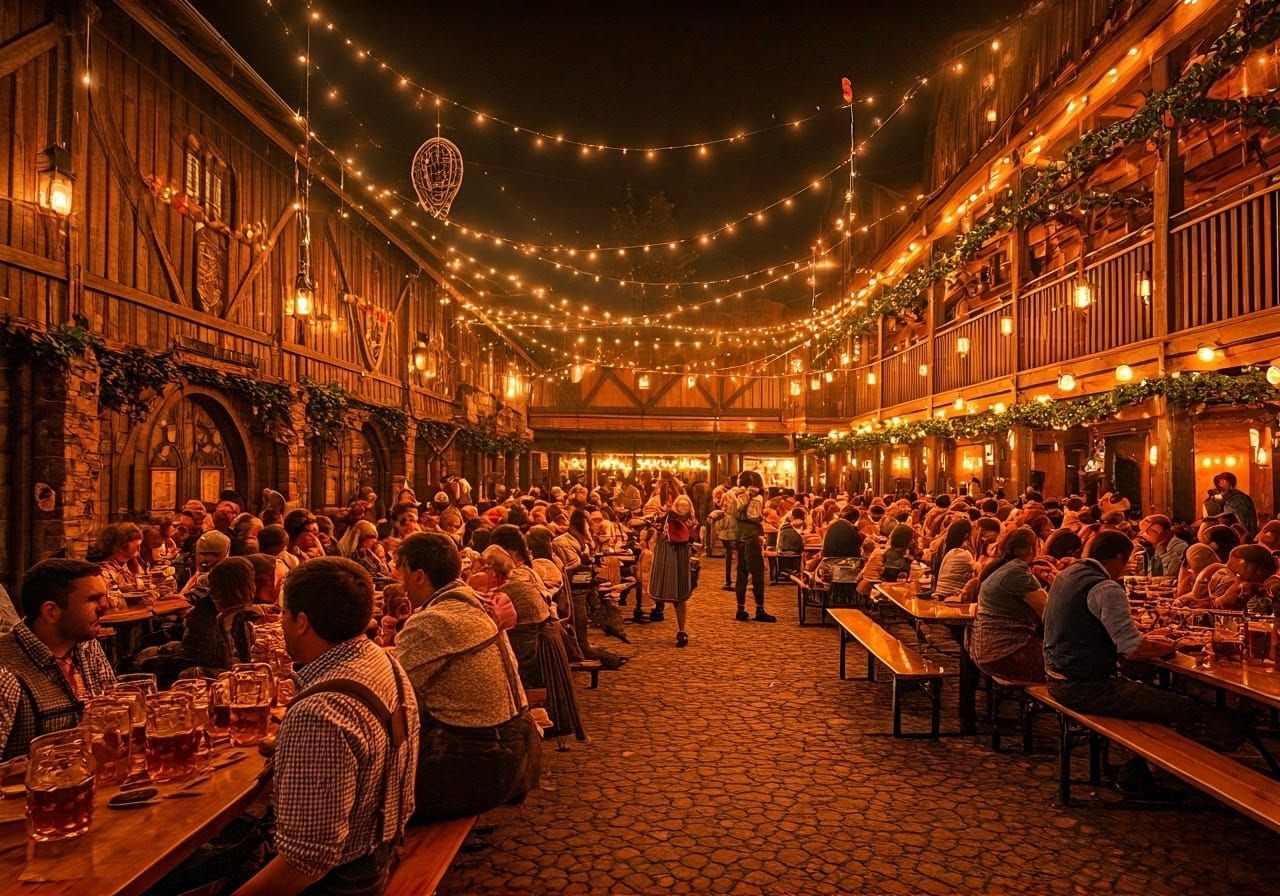 Oktoberfest Biergarten in Golden Light
