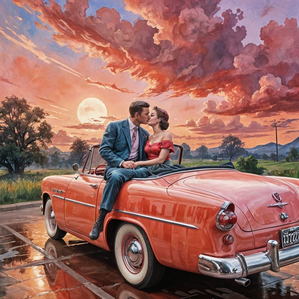 Retro Romance in Vibrant Gouache
