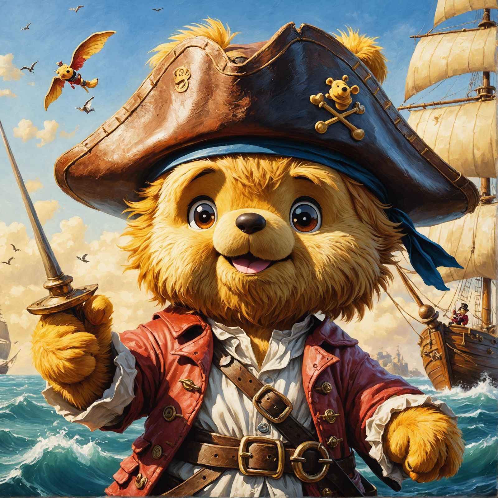 Cartoon Bear Pirate in Oil Painting Style