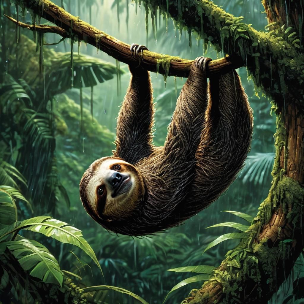 Sloth in Rainforest: Comic Book Art