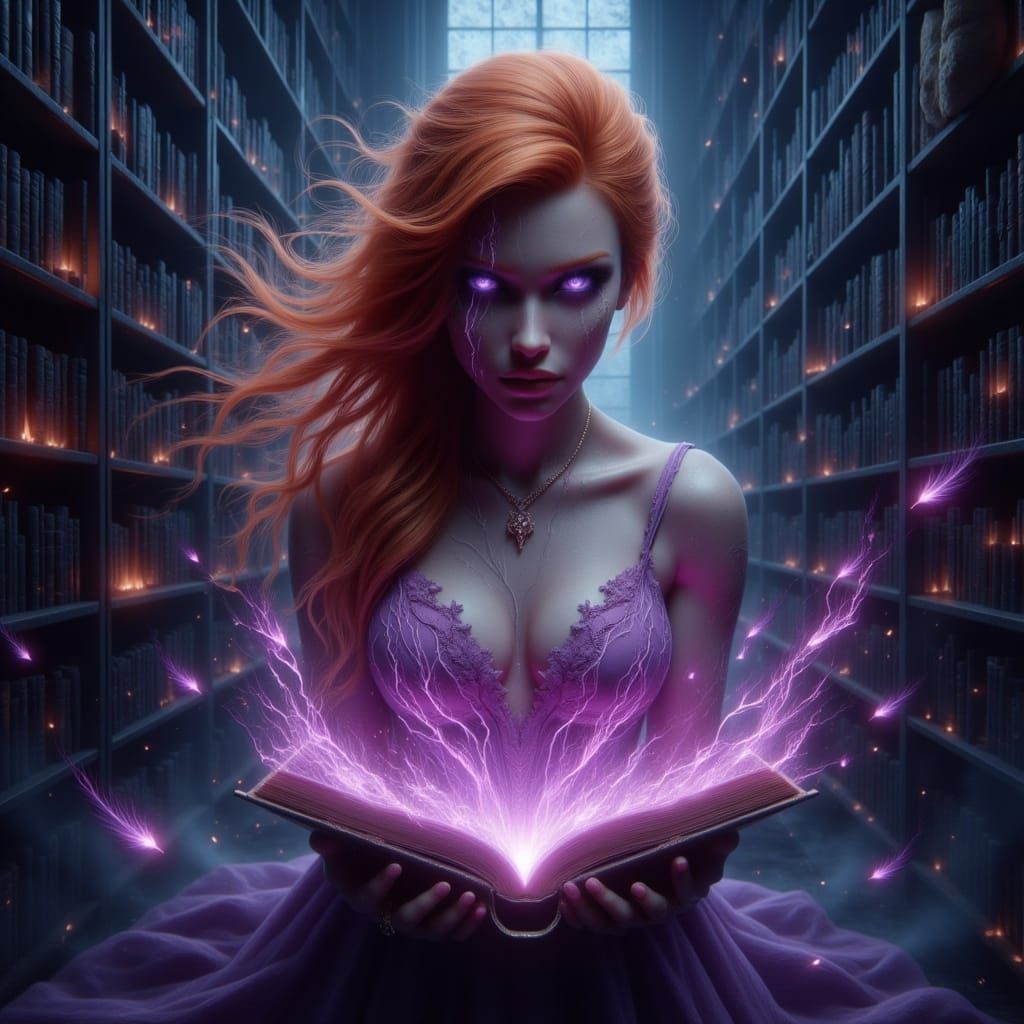 Ethereal Woman in a Whimsical Library