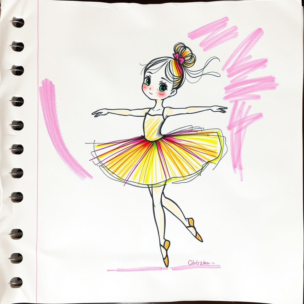 Ballerina Sketch in Colored Pencil Style