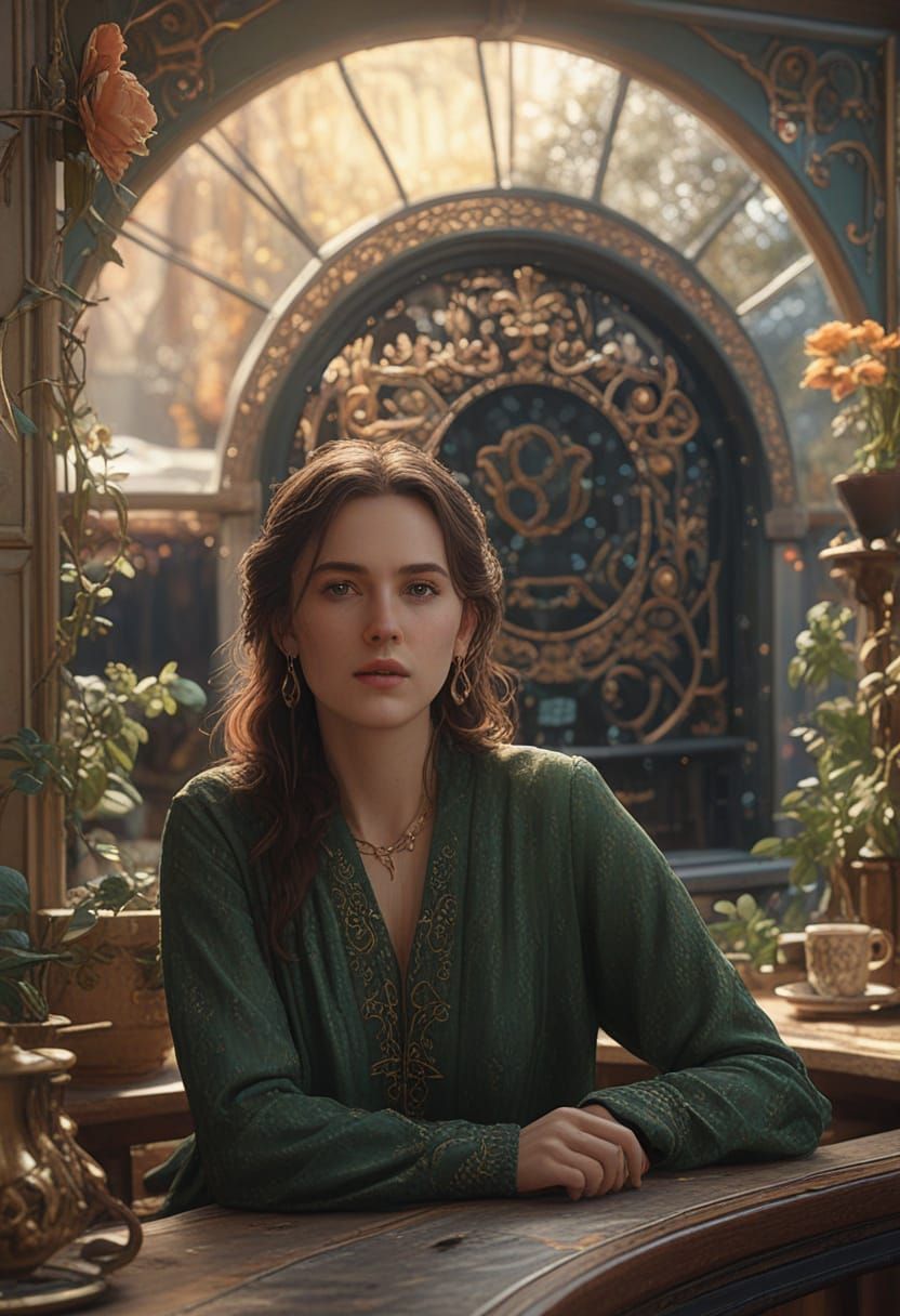 Whimsical Fantasy Coffee Shop Scene in Pastel Tones