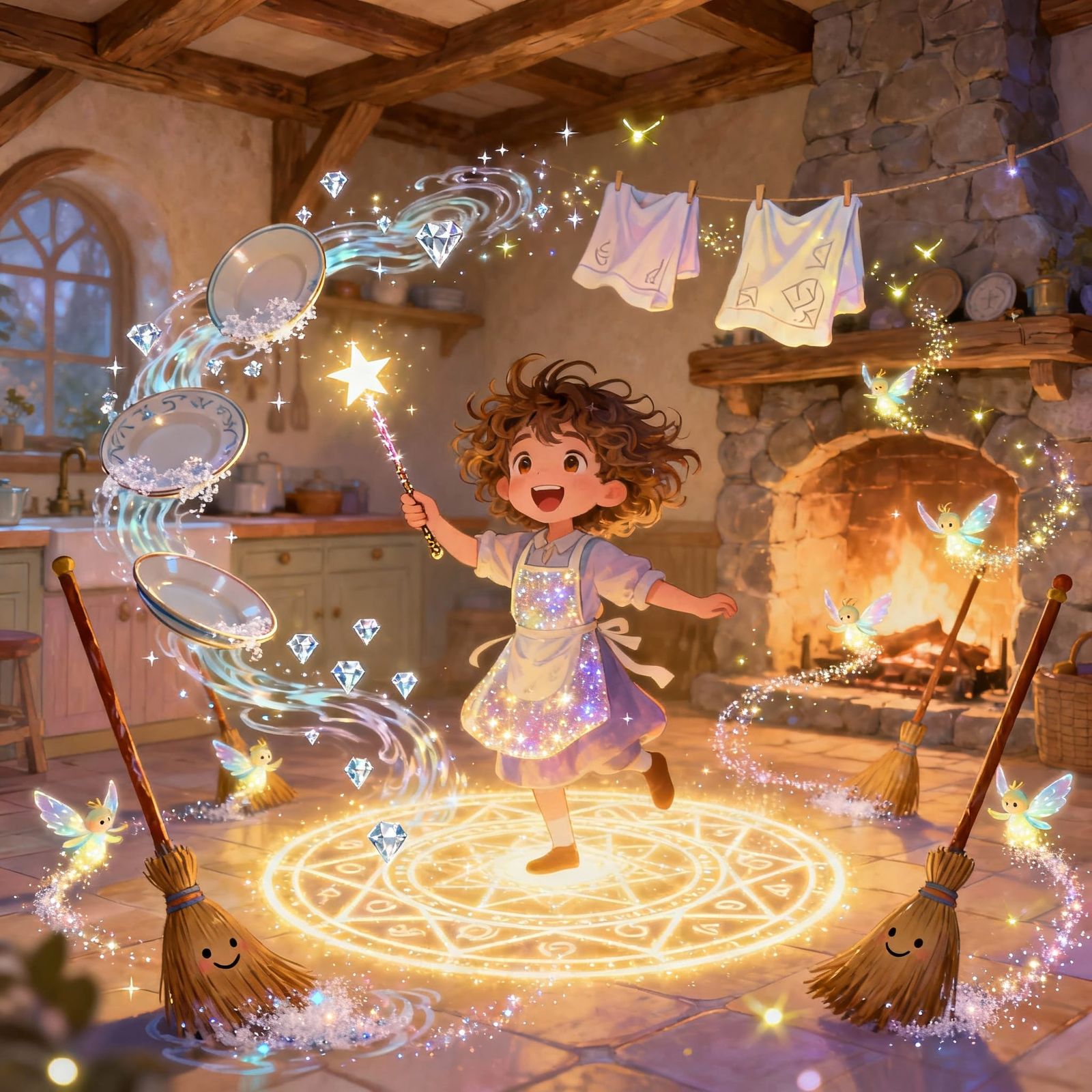 Magical Child Effortlessly Multitasks Chores with Enchanted ...