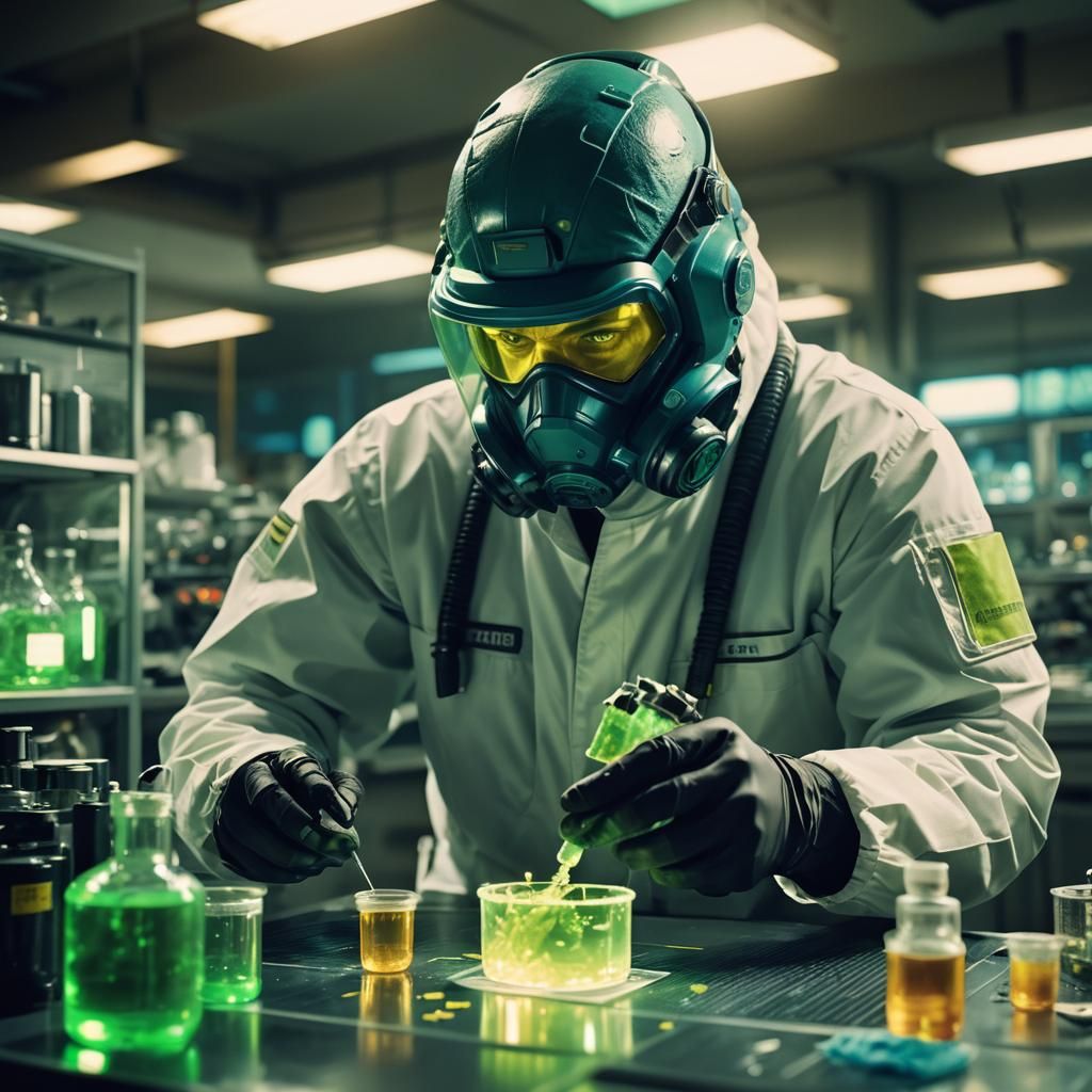 Futuristic Lab Worker Inspects Virus Sample