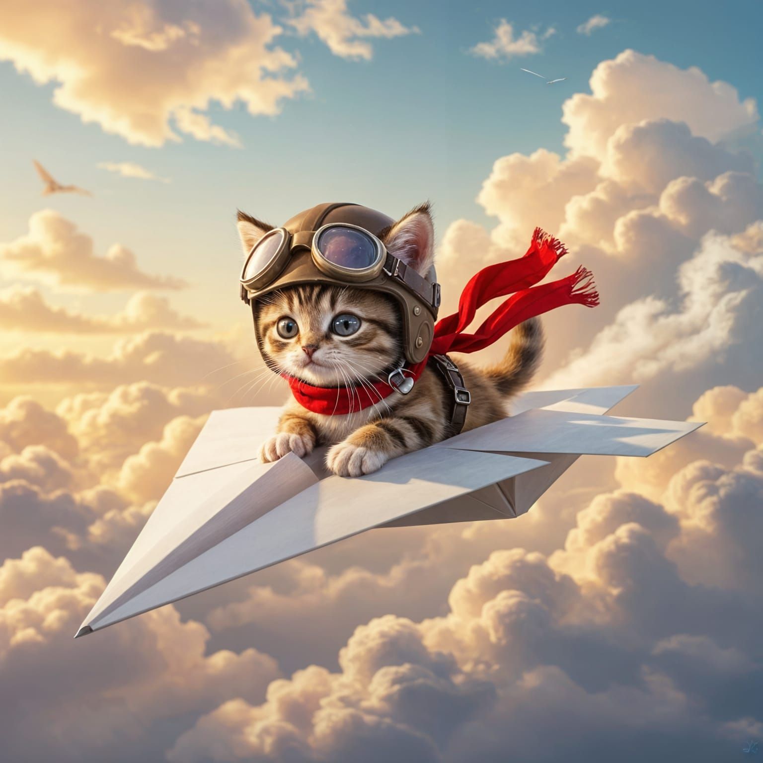 Kitten Pilot on Paper Airplane Adventure