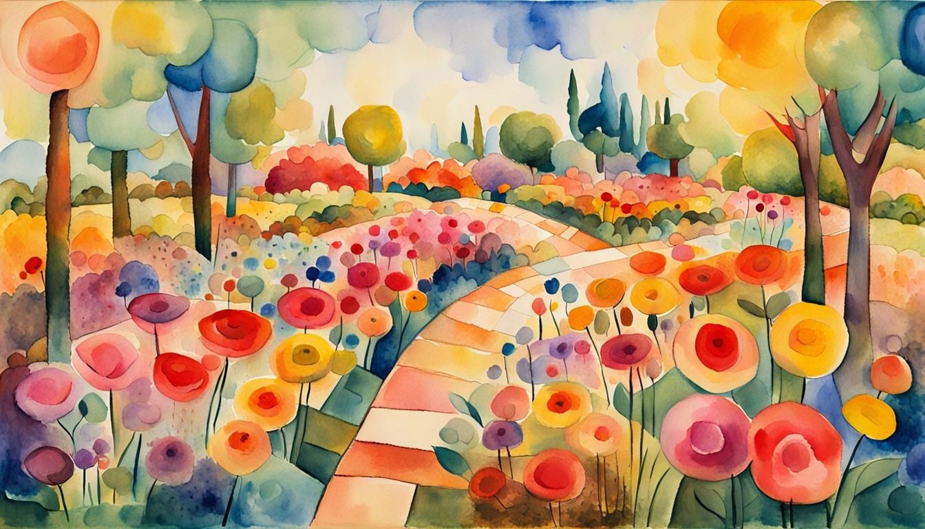 Vibrant Spring Garden in Watercolor Style