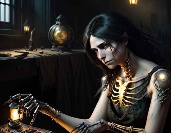 Furry Skeleton's Femur Repair: Dark Fantasy Art